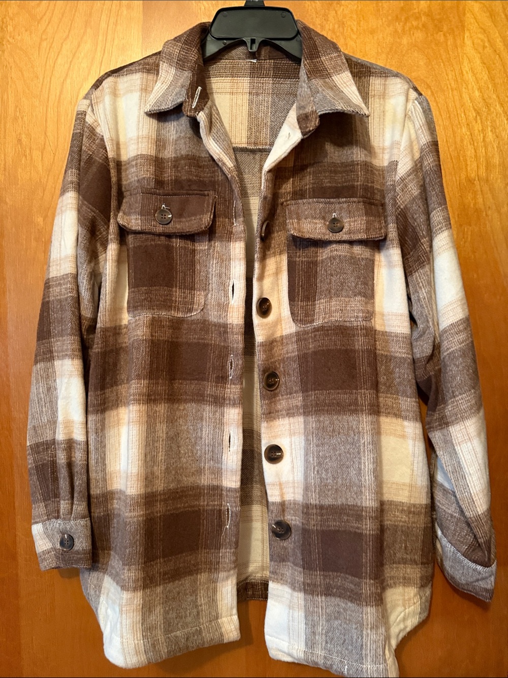 Women’s Brown Plaid Button-Front Shacket
